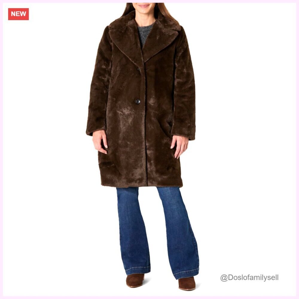 Relaxed Fit Long Faux Fur Coat with Lapel Collar, Women's Oversized Layer